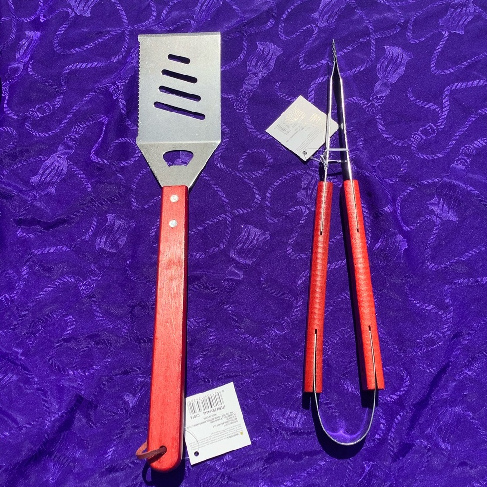 Food Set of 2 Potluck Essential Grill Cook Utensils Tool Red Wood Spatula Tong